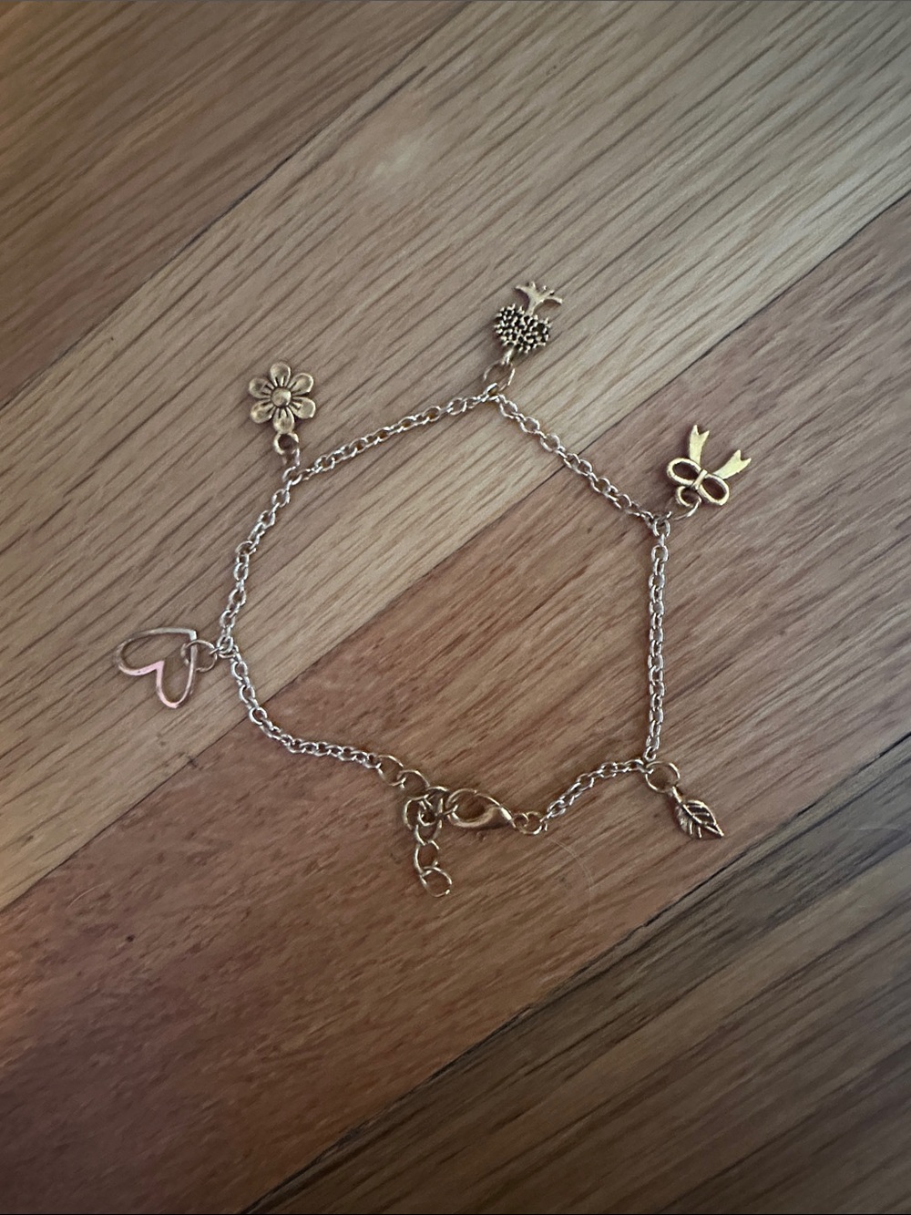 Gold Charm Bracelet with Floral and Nature Charms - Picture 1 of 1